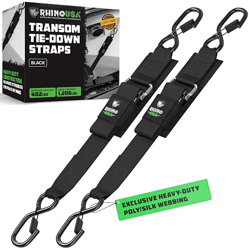 Rhino USA Boat Transom Straps (2-Pack) - Trailer Tie Downs for Boats | 2in x 48in Adjustable Tie Downs to Trailer. Ultimate Transom Straps for Trailering Safety with Boat, Jet Ski & Pontoon.