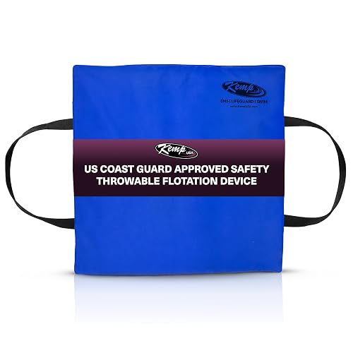 Kemp USA Type IV Throwable Flotation Cushion USCG Approved Boat Safety Throw Cushion with Foam Buoyancy & Nylon Straps for Boating Marine Safety Equipment Royal Blue
