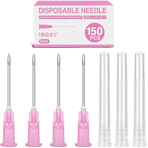 TENKAWIICK 150Pack 18Ga 1 Inch Luer Lock for Industrial Dispensing Accessories | Individually Packaged，Refilling Ink