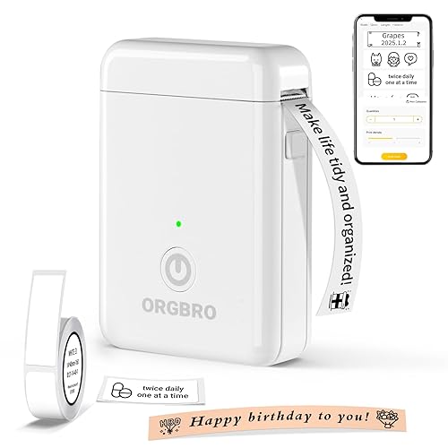 ORGBRO Label Maker Machine with Tape, X1 Bluetooth Mini Label Printer | Fits Pre-Cut & Continuous Waterproof Label, Rich Templates APP, Inkless, Portable Sticker Maker, for School, Home, Office