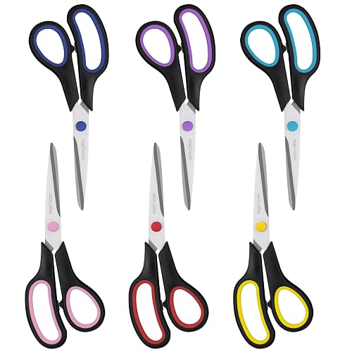 6PCS 8" Scissors,Sharp Stainless Steel All Purpose for Office School Crafts | Right/Left Handed, Comfort Grip Scissors for Office Desk Accessories Sewing Fabric Home Craft School Teacher/Class Supplies