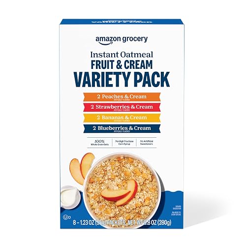Amazon Grocery, Instant Oatmeal, Fruit & Cream Variety Pack, 9.8 Oz
