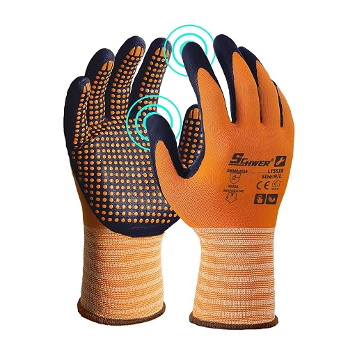 Schwer 6 Pairs Safety Work Gloves, MicroDot Abrasion & Grip, LT5619, S | Certified to Level 6 Abrasion, Strong Grip, Microfoam Nitrile Coated, Touchscreen, 3D-Comfort, A1 Cut Resistant, Gardening