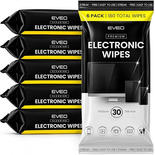 EVEO Electronic Wipes Screen Cleaner - Screen Wipes TV Screen Cleaner Wipes, Computer Screen Wipes, Laptop Screen Cleaner, ipad & Monitor Cleaner, Screen Cleaning Wipes (6 pack (180 wipes))