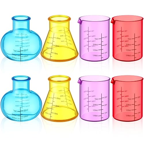 LaRandom 8 Pcs Science Measuring Flask Set for Kids | Graduated Cylinder, 30ml, Colorful, Science Kits for Kids, Ideal for DIY and Lab Experiment, PS Plastic