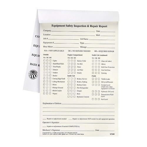 J. J. Keller Equipment Safety Inspection Report Book, 25 Pack | 5.5" x 8.5", 31 Sets of Forms, 2-Ply Carbonless