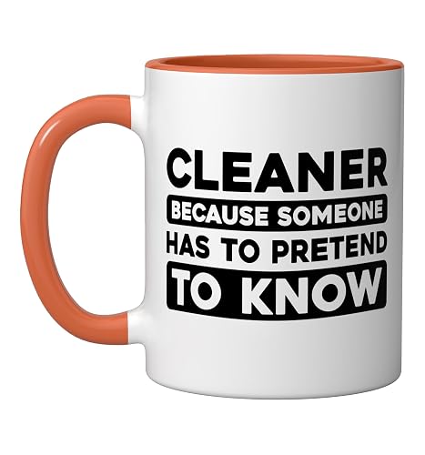 Cleaner Housekeeping Janitorial - Sanitation Cleaner Ceramic Mug, Orange/White