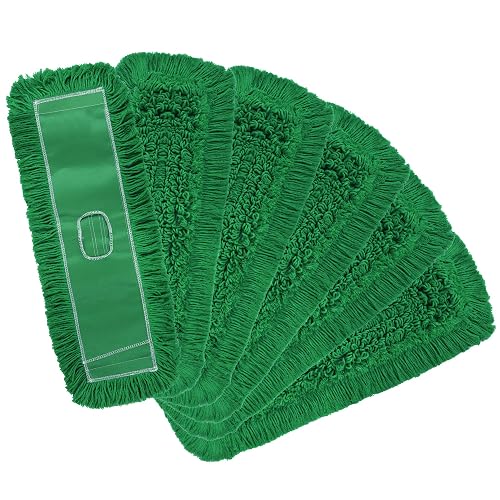 Matthew Cleaning 24'' Industrial Strength Cotton Dust Mop Refill Washable Replacement Heads for Residential & Commercial Use Fit Standard Dust Mop Frames, Hardwood,Concrete Floors Green Pack of 6