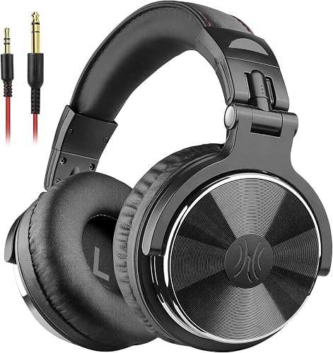 OneOdio Wired DJ Hi-Res Over-Ear Headphones for PC, Keyboard Guitar - Black | headphone with 50mm drivers, dual 3.5mm and 6.35mm jacks for studio monitoring, recording, podcasting, mixing and DJ use.