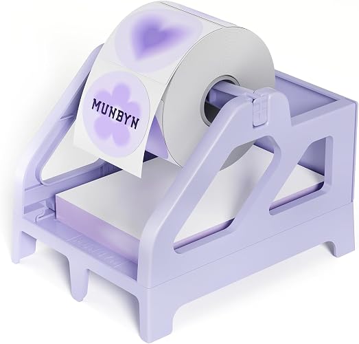 MUNBYN Label Holder for Rolls and Fan-Fold Labels, Purple | Thermal Sticker Roll Holder, Desktop Thermal Printer, Shipping Supplies Industrial Paper
