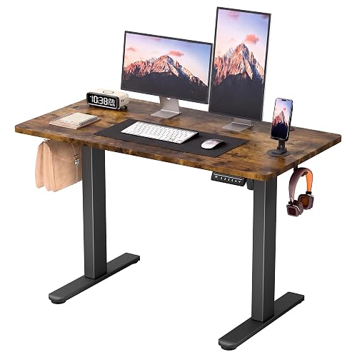 Furmax 45 Inches Electric Standing Desk, Home Office Desk with Phone Holder | Sit Stand up Computer Desk Height Adjustable, 4 Height Settings, 2 Memory Buttons, Headphone Hook, Stable Steel Frame
