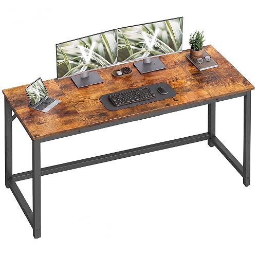 VASAGLE Computer Desk, Steel Frame Gaming Desk for Home Office, 55.1 Inch | Office Desk, Gaming Table For Study, Work, Gaming, Writing, Bedroom, Living Room, Rustic Brown ULWD214K101