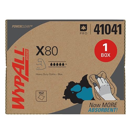 WypAll PowerClean X80 Heavy Duty Cloths, Brag Box, 152 Towels, Blue (41041) | Thick & Highly Durable, Ideal for Cleaning Abrasive Surfaces, Strong Enough to be Reused