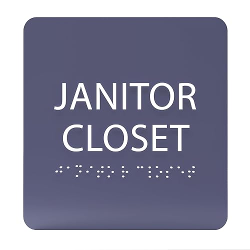 ADA CENTRAL SIGNS - 6" X6" Janitor Closet Sign - ADA Compliant Tactile Graphics Grade 2 Braille Text Acrylic Wall Signs - Janitorial, Custodian, Sanitation, Maintenance, Cleaning Supplies Door Sign