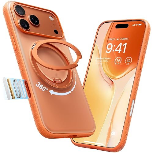 TORRAS 360 Magnetic Stand for iPhone 17 Pro Max Case, O3 Fitness Series | Fit for MagSafe, 4X Military-Grade Protection, Slim Case for iPhone 17 Pro Max 6.9", Translucent Cosmic Orange