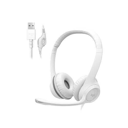 Logitech H390 Wired Headset PC/Laptop Stereo Headphones, USB-A, Off-White | Stereo Headphones for PC/Laptop, USB-A, In-Line Controls, Works with Chromebook