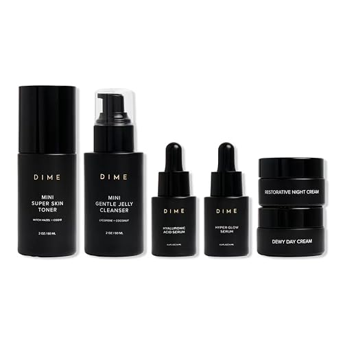 DIME Beauty The Works Discovery Set - 6-Piece Skincare Kit | Cleanser, Toner, Hyper Glow Serum, Hyaluronic Acid Serum, Day & Night Creams. Vegan, Cruelty-Free starter kit.