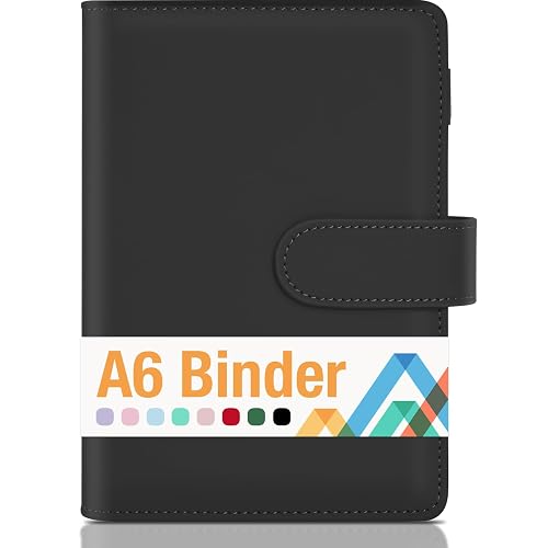 Sooez A6 Binder 6 Ring, Refillable Notebook Planner Cover, Small Leather Organizer Empty Binder for Budget,Journal,Photocard Holder,Recipe Book, Aesthetic Loose Leaf Binders with Magnetic Buckle