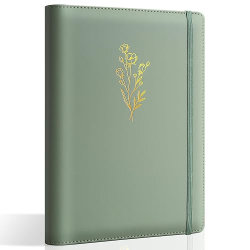 Ovesmusl PU Leather Aesthetic A5 Binder 6 Ring Binder Journal Cover | No Refill Paper Refillable A5 Planner Binder Loose Leaf Binder for Notebook 5.7”x8.3” with Inner Pockets, Green