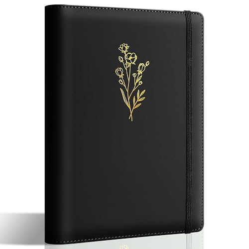 Ovesmusl PU Leather Aesthetic A5 Binder 6 Ring Binder Journal Cover | No Refill Paper Refillable A5 Planner Binder Loose Leaf Binder for Notebook 5.7”x8.3” with Inner Pockets, Black