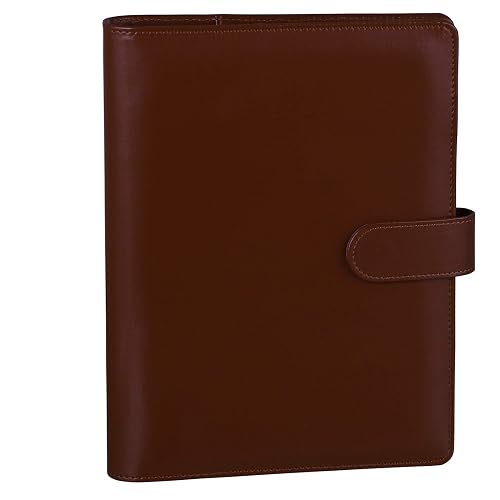 Antner A5 Binder 6 Ring Refillable Notebook Planner Cover for A5 Refill Paper, PU Leather Small Binder Budget Planner Photocard Holder Loose Leaf Personal Organizer with Magnetic Buckle, Brown