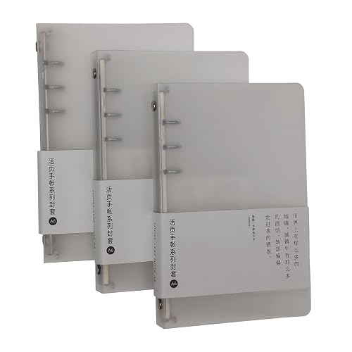 3 Pack A5 A6 B5 Round Ring Binder Cover 6-Ring 9-Ring PVC Binder Covers Refillable Notebook Loose Leaf Binder Protector (Inner Paper Not Included) (A6 White 3 Pack)