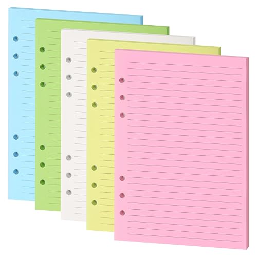 Mafegu Lined Refill Paper, A5 Planner Inserts, Colorful Ruled Journal Fillers for 6-Ring Binder,5-color 120 GSM Thick Loose Leaf Paper,50 Sheets/100 Pages(50, A5（8.26x5.6in）) | for 6-Ring Binder,5-color 120 GSM Thick Loose Leaf Paper,50 Sheets/100 Pages(50, A5（8.26x5.6in）)