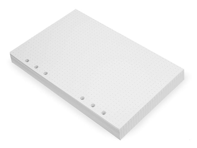 Wanderings A5 6-Ring Binder Planner Inserts - 8.3 x 5.6" - Thick Cream Color Dotted 120 GSM Loose Leaf A5 Paper Refills Compatible with Filofax 6 Hole 100 Sheets 200 Dot Grid Pages