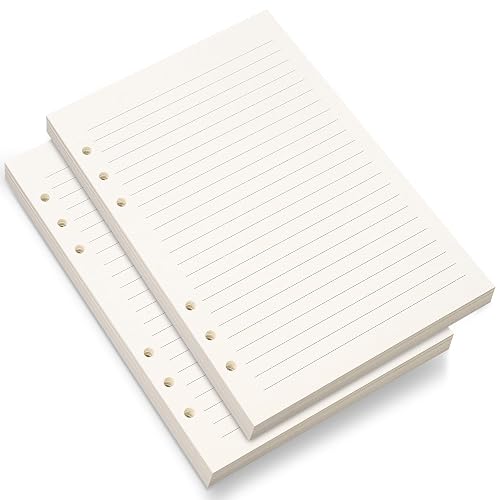 Bidponds A5 Lined Paper,6 Holes Refill Paper for A5 Planner Binder, 8mm Ruled Loose Leaf, 80 Sheets/160 Pages,5.6x8.3 Inch,Beige (2)