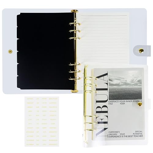 Koqye Complete A5 6‑Ring Binder Set, Clear PVC Loose‑Leaf Planner Kit | Gold Binder, Includes Lined Paper, Dividers, Stickers for School, Office