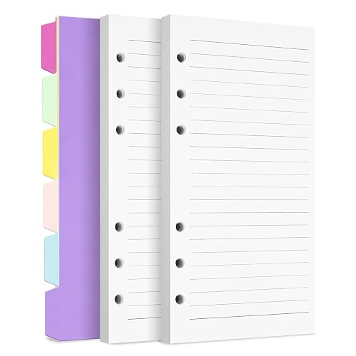 A6 Refill Paper, 6 Hole Planner Inserts with Binder Dividers, 240 Pages | A6 Binder Inserts for Notebook Journal, College Ruled Loose Leaf Paper for 6 Ring Binder