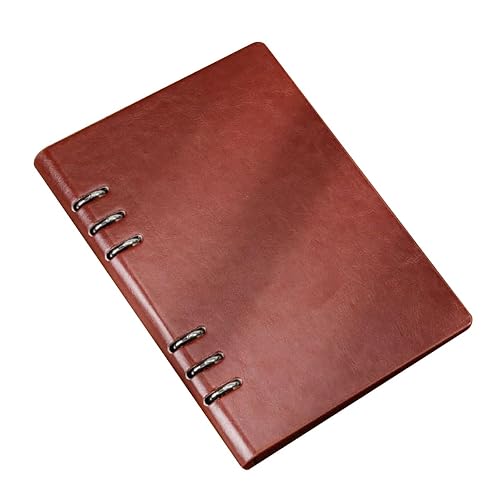 LSCH Refillable Leather A5 Loose Leaf Notebook, Loose Leaf Binder with 6 Ring，Hand-Crafted Genuine Leather Folio，Budget Book Planner in Your Life,9.3in×6.7in