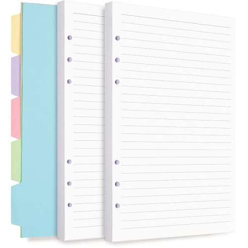 A5 Refill Paper, 6 Ring Lined Paper with Binder Dividers, 240 Pages, White | A5 Binder Inserts for Budget Planner Journals Notebook, Planner Inserts for A5 6 Ring Binder, Loose Leaf Paper