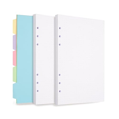 A5 Refill Paper, 6 Ring Dotted Paper with Binder Dividers, 240 Pages, White | A5 Binder Inserts for Budget Planner Journals Notebook, Planner Inserts for A5 6 Ring Binder, Loose Leaf Paper