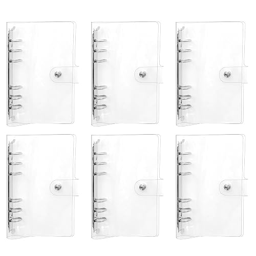 EATAKWARD 6PCS A6 PVC 6-Ring Binder Cover, Soft Round Ring A6 Binder Cover, Loose Leaf Folder Snap Button Closure, Transparent Protector, Refillable Planner Binder for Meeting, Travel, Office Supplies