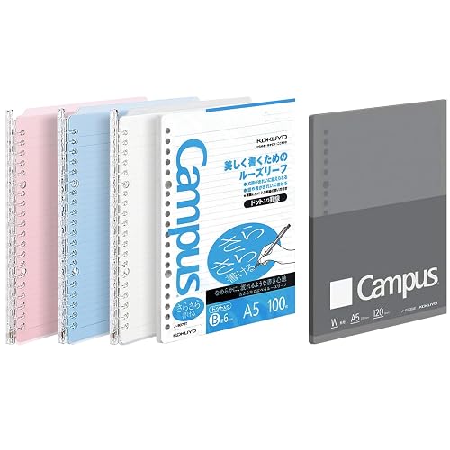Kokuyo Campus Professional Bundle - 3 A5 Smart Ring Binders with 120 Sheets Business Loose Leaf Paper, Japanese Import