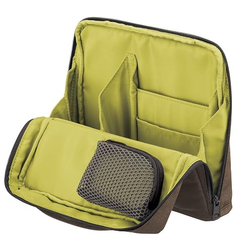 KOKUYO Pencil Case Pouch, Haco-Biz Standing Pen Pouch Bag, Foldable Stand up Pencil Holder Organizer, Large Capacity Portable Pencil Box for Office Supplies, Brown x Yellow (KAHA-HB11S)