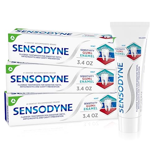 Sensodyne Sensitivity Gum and Enamel Toothpaste, 3.4 Ounces x 3 | Triple Protection, Refreshing Fluoride Toothpaste, Mint Flavor, Helps Restore Gum Health, Rehardening The Enamel