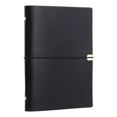 PATIKIL A5 Leather Binder Journal Cover, 6 Ring Refillable Binder Loose Leaf Notebook Protector with Elastic Closure No Paper for Work Meeting Notebook Folder, Black
