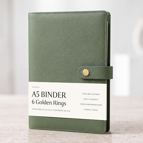 Aesthetic A5 Binder with 6 Golden Rings - Refillable Planner with Pockets | Sturdy Mini Notebook Keeps You Perfectly Organized - Works Great as a Photocard Binder for All Your Cards