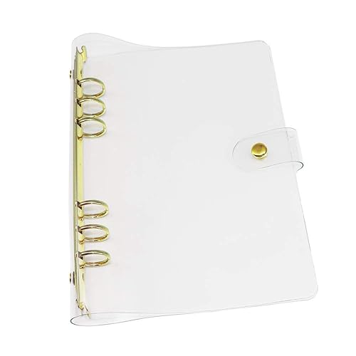 A5 6-Ring Clear PVC Binder Planner Cover Gold Rings Loose Leaf Notebook Binder Transparent Refillable Notebook Shell Protector (Clear PVC Style Gold Tone, A5(6.8x9.2))