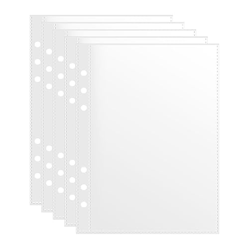 SHANGRLA 50 Pack 5x8 A5 6 Ring Binder Sleeves, 100 Clear Plastic Pockets | Double Sided Refill Sheet Protectors For Index Cards, Photocards, Postcards, Photos, Sticker Sheets And Recipe Cards