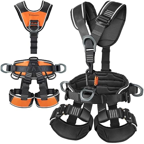TRSMIMA Safety Harness Fall Protection - Roofing Full Body Climbing Harness | Men Tree Work Rock Climbing Chest Ascender Detachable Design