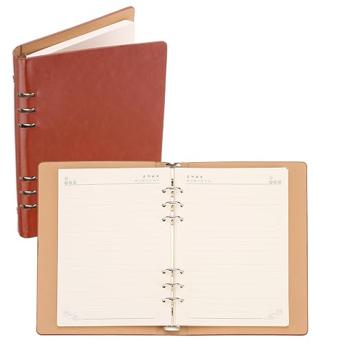 PATIKIL 6 Ring Binder Cover, A5 Leather Notebook Binder Mini Refillable Loose Leaf Personal Planner with 80 Sheets Paper, Brown