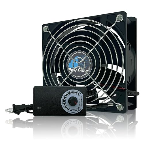 Easy Cloud Computer Fan with AC Plug, 120mm Variable Speed Axial Muffin PC Fan with Controller 120V 110V 220V Small 12V Case Cooling for PC Server Cabinet DVR TV Router Receiver Xbox Greenhouse