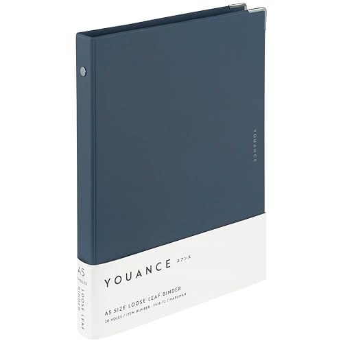 Maruman YOUANCE 20-Ring Binder, Holds 70 Sheets, A5 5.83"x8.27", Navy | Durable Vinyl Cover, Storage Pocket, Includes 10 3mm Graph Paper Sheets & Clear Sheet Protector, Made in Japan