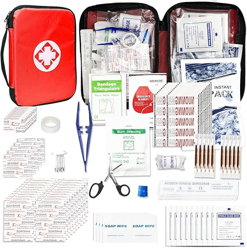 First Aid Kit 300PCS Car Home Camping Essentials Red 1st Aid | School Supplies,Dorm Room Essentials,Survival Kit,Emergency Kit,Outdoor Adventure,Office Hiking Portable