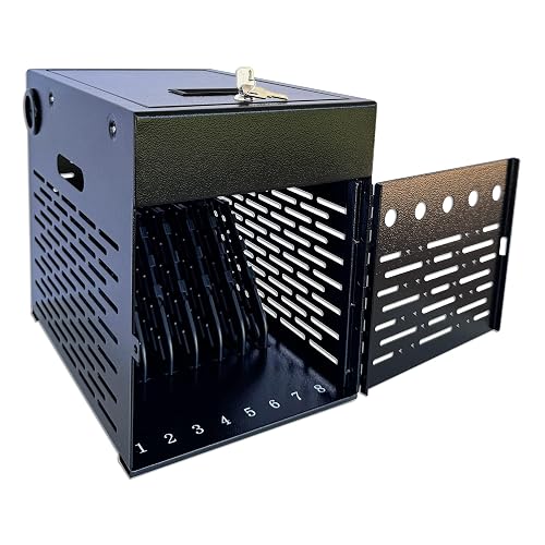 Plugsharge 8-Device Tablet & Laptop Charging Cabinet, Fully Assembled | Lockable Steel Charging Station for Chromebooks, iPads & Devices up to 14", Built for Schools & Offices,Black