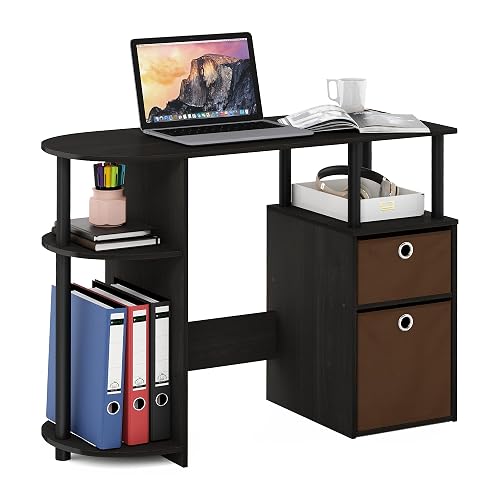 Furinno JAYA Desk, 38.4" Wide Gaming Desk with Bin Drawers, Computer Desk with Side Shelf, Office Desk for Study, Home Office, Bedroom, Dorm, Study Room, Espresso