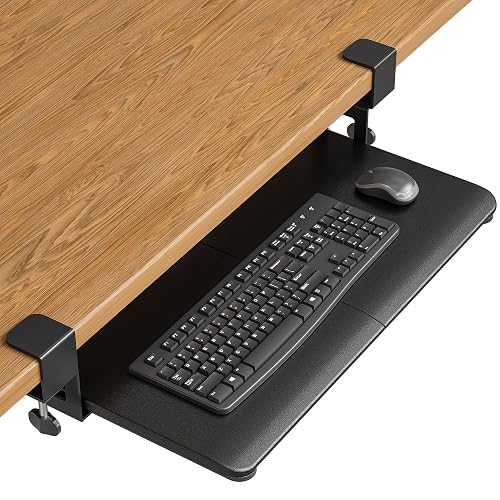 BONTEC Under Desk Keyboard Tray, Pull-Out Keyboard & Mouse Platform | C-Clamp Mount, Space-Saving Ergonomic Slide-Out Drawer, 31.3 in Including Clamps, 25.6 x 11.8 in Tray, Black